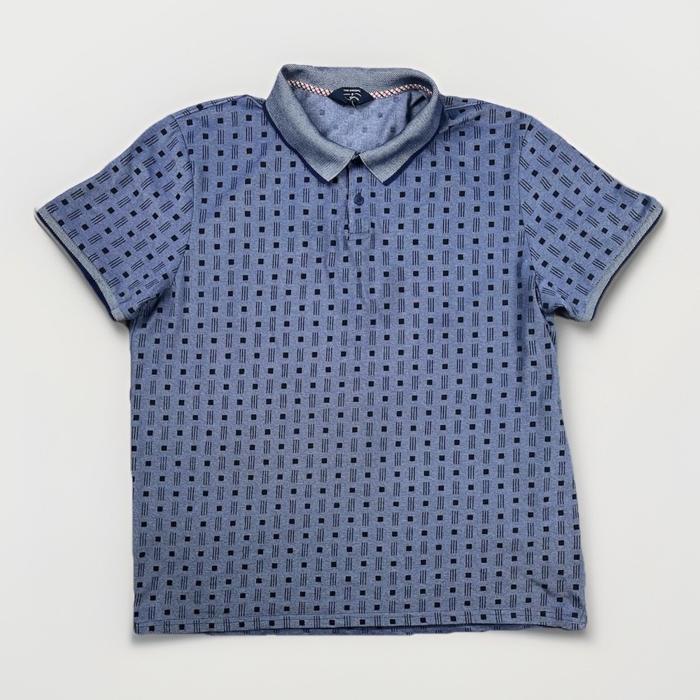 Ben Sherman Polo Shirt Men's Size XL Blue Stripe Square Abstract Knit Golf - Picture 1 of 10